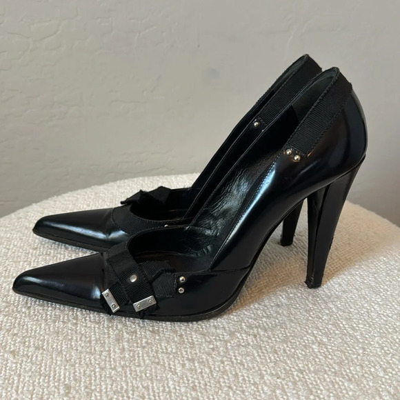 Vintage Prada Pointed Toe Metal Bow Heels Size 38 - Picture 6 of 9